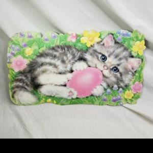 Vintage Spring Cat Easter Egg Diecut Cutout